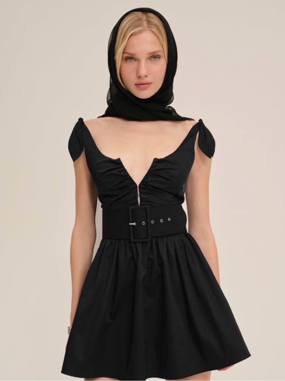 For Love & Lemons Black Mini Dress with Wide Belt